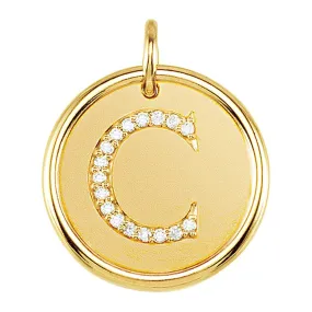 .08 Ctw G-H, I1 Diamond Initial 17mm 14k Yellow Gold Pendant Letter C