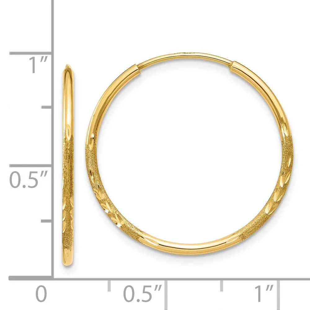 1.25mm, 14k Gold, Diamond-cut Endless Hoops, 22mm (7/8 Inch)