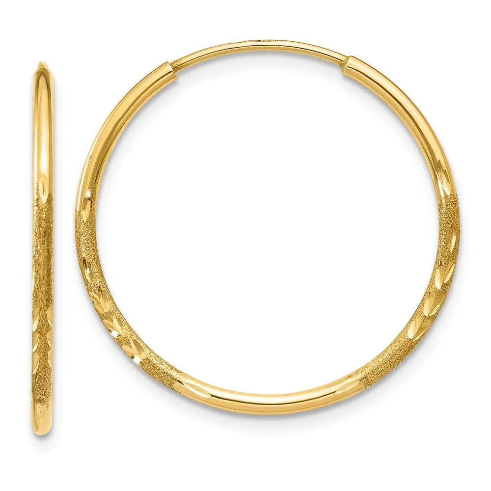 1.25mm, 14k Gold, Diamond-cut Endless Hoops, 22mm (7/8 Inch)