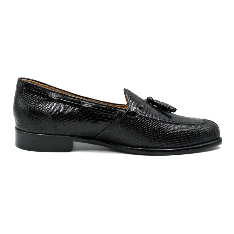 14-580-BLK FRANCO Teju Lizard Tassel Loafer, Black