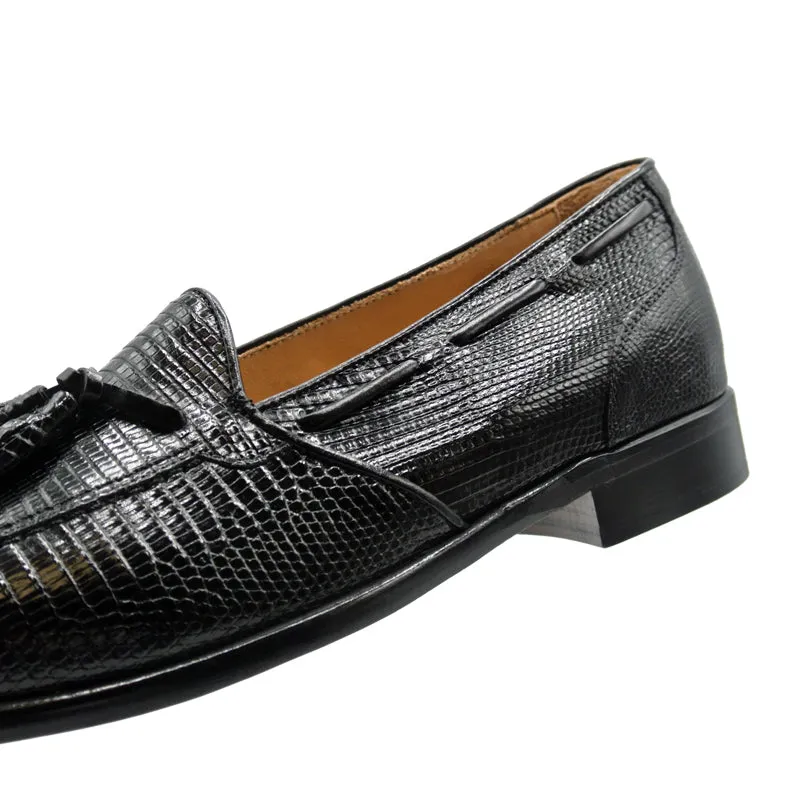 14-580-BLK FRANCO Teju Lizard Tassel Loafer, Black