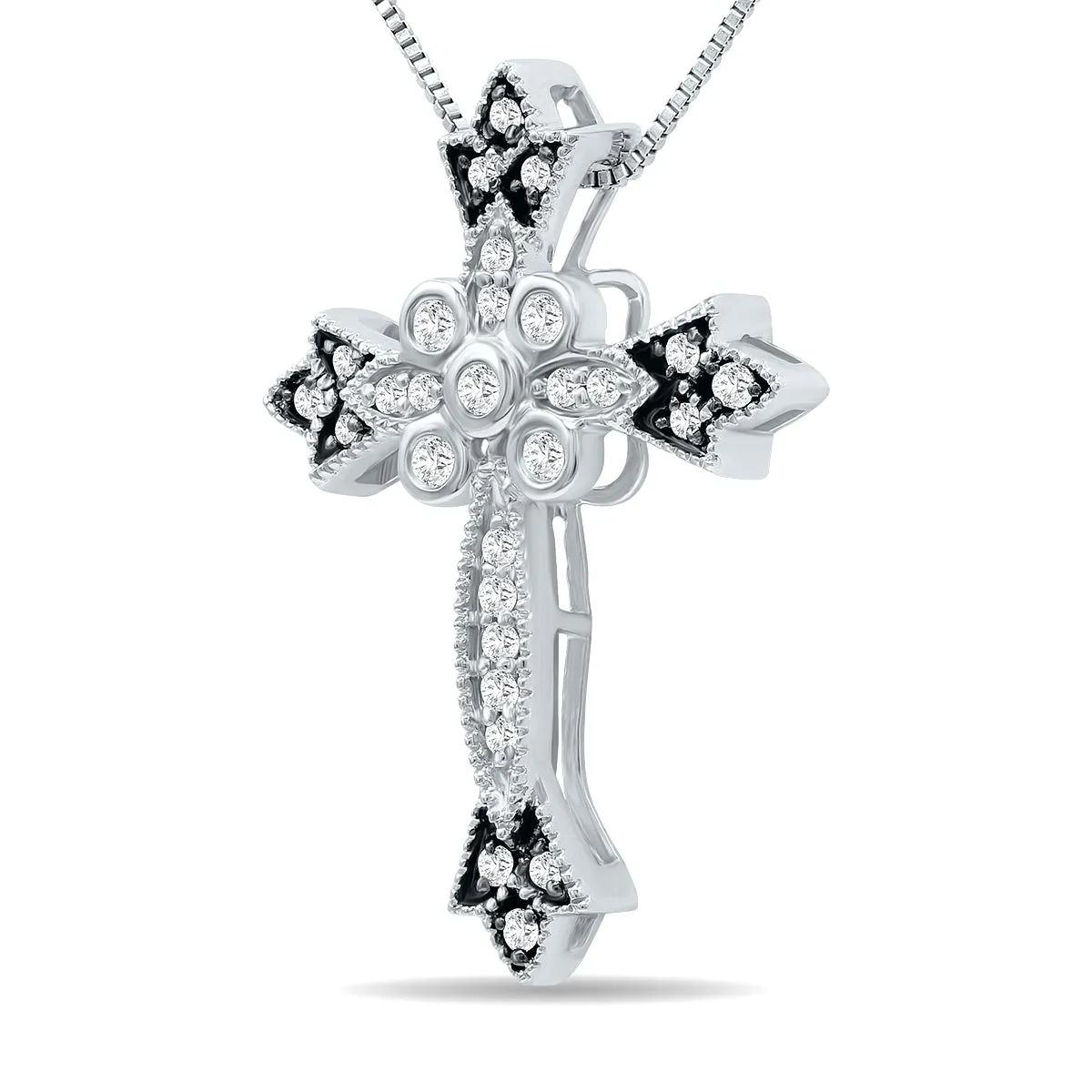 1/4 Carat Tw Diamond Cross Pendant With Black Rhodium In .925 Sterling Silver