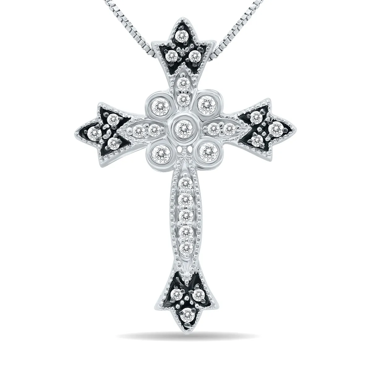 1/4 Carat Tw Diamond Cross Pendant With Black Rhodium In .925 Sterling Silver