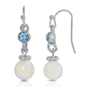 1928 Jewelry Aquamarine Crystal Mother Of Pearl Dangle Earrings