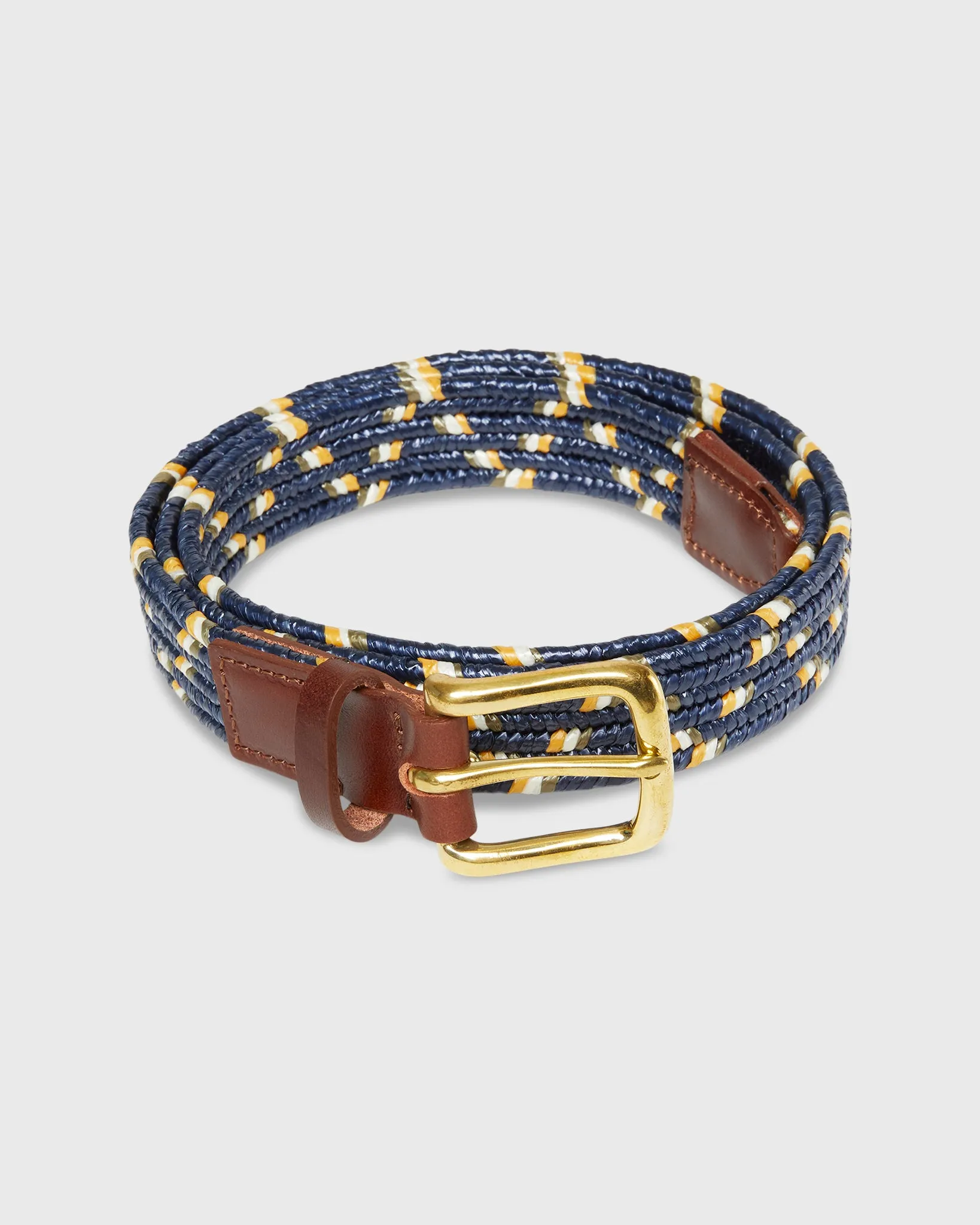 1" Raffia Belt in Navy/Gold/Bone