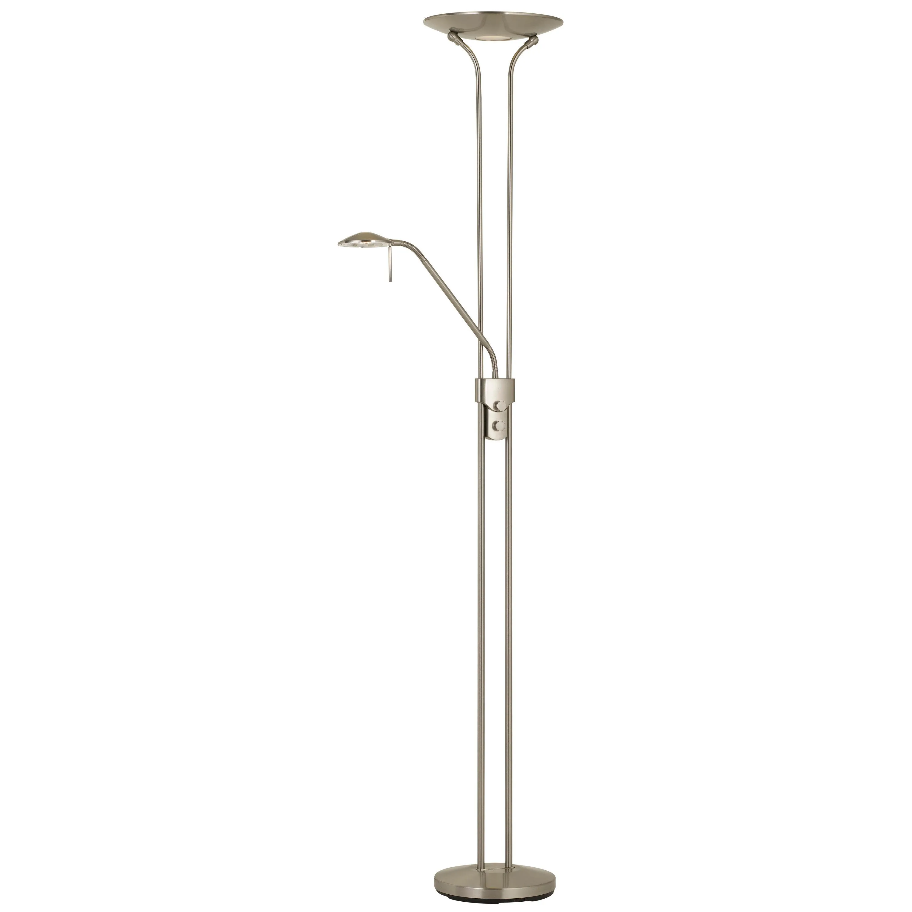 2 Metal Heads Torchiere Floor Lamp With Dimmer Control, Chrome By Benzara