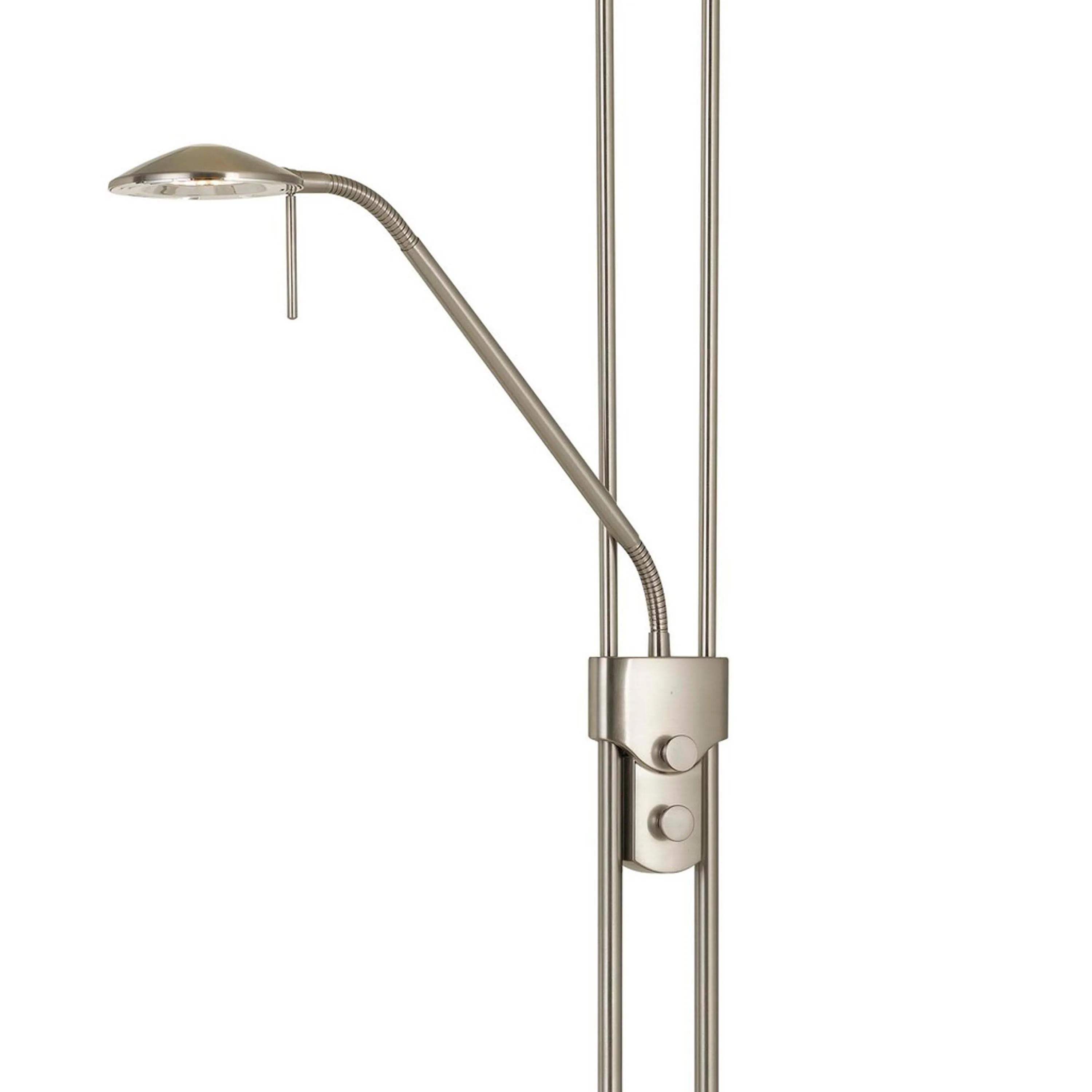 2 Metal Heads Torchiere Floor Lamp With Dimmer Control, Chrome By Benzara