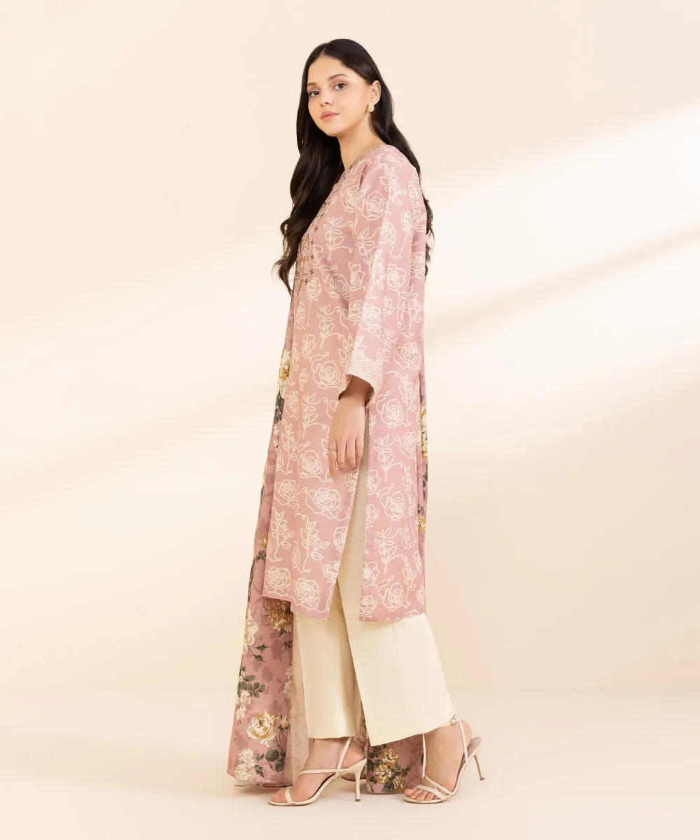 2 Piece - Embroidered Light Khaddar Suit