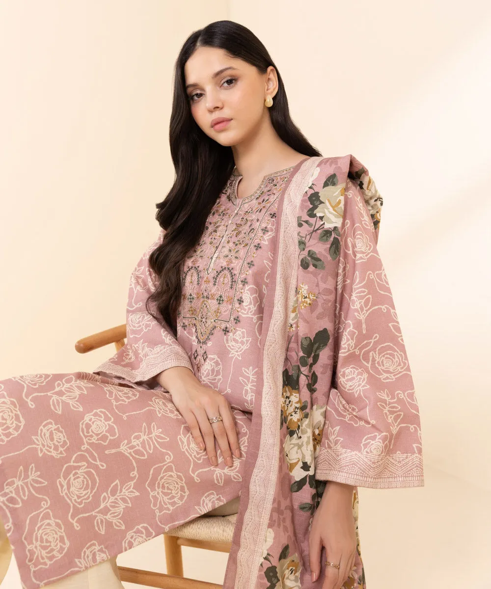 2 Piece - Embroidered Light Khaddar Suit