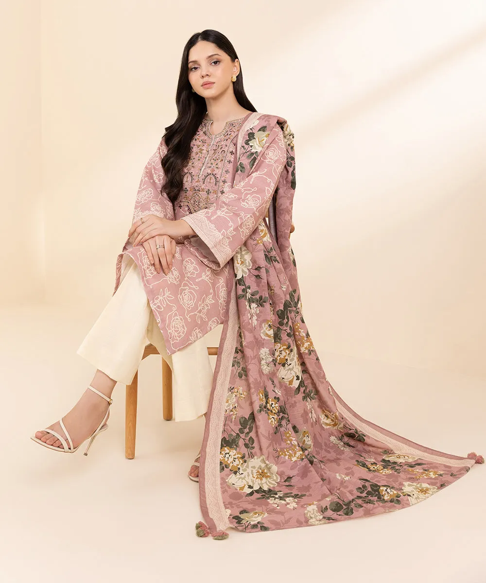 2 Piece - Embroidered Light Khaddar Suit