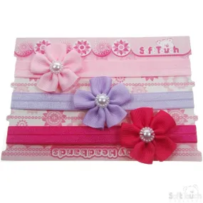 3 PACK GIRLS HEADBANDS W/FLOWER & PEARL: HB49