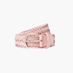 3.5cm Leather Woven Belt (Pink)