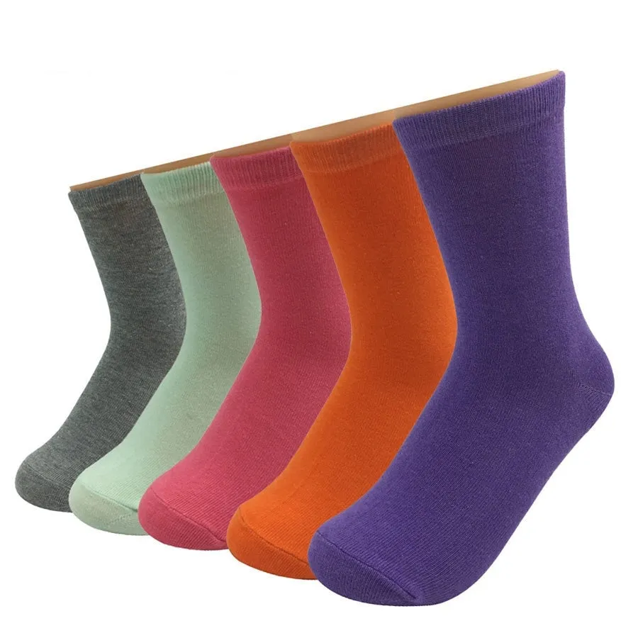 5 Pairs Lot Cotton Candy Solid Color Casual Long Socks for Women