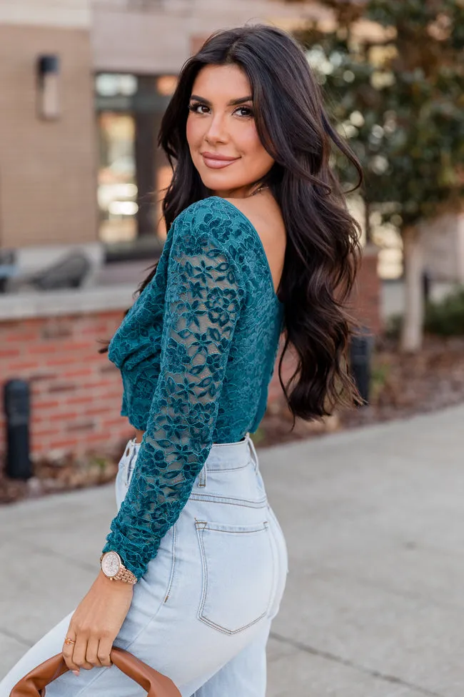 A Full Life Teal Velvet Lace Corset Long Sleeve Blouse FINAL SALE