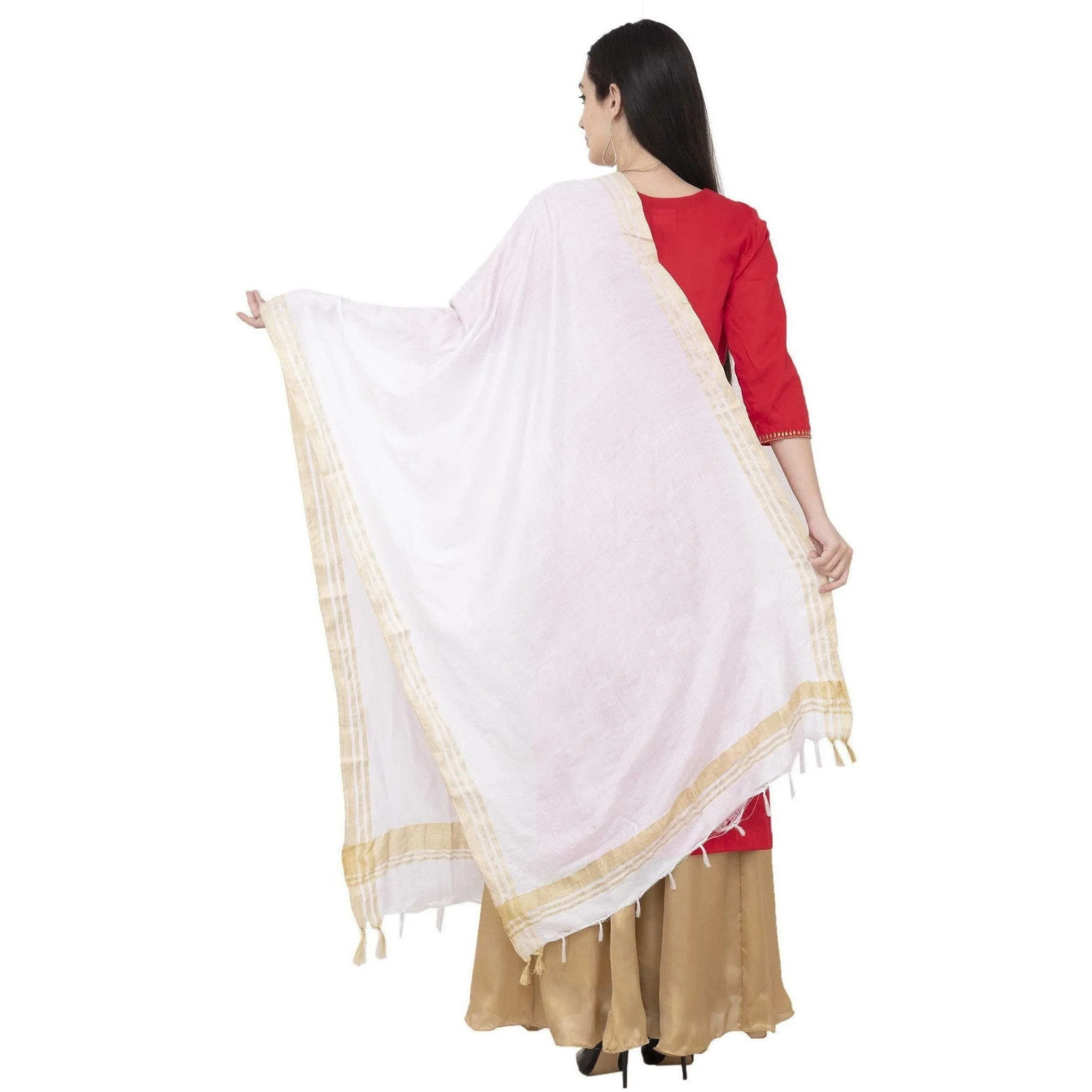 A R Silk Golden Border Regular Dupatta Color White Dupatta or Chunni