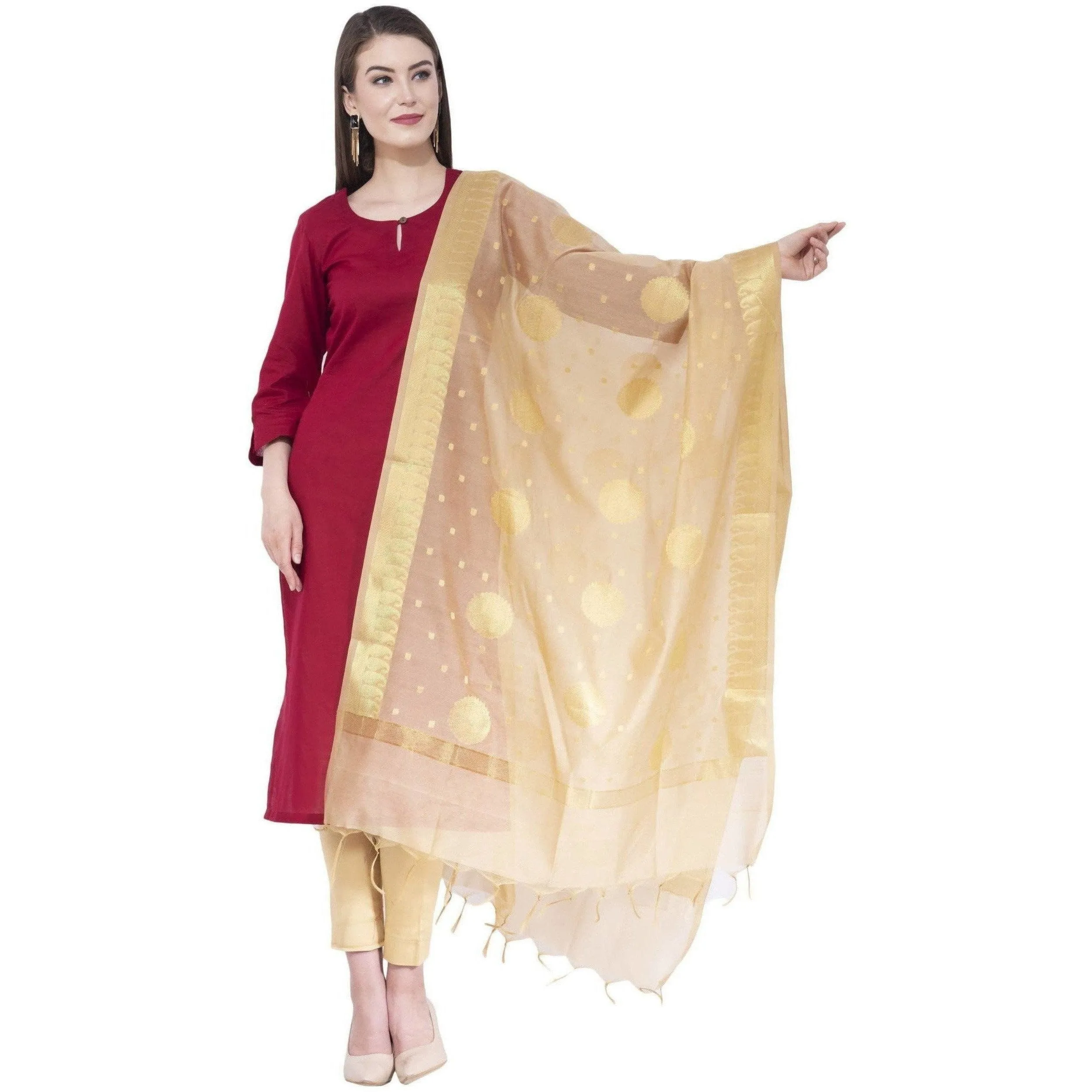 A R Silk Golden Color Fancy Vanarsi Silk Dupattas and Chunnis