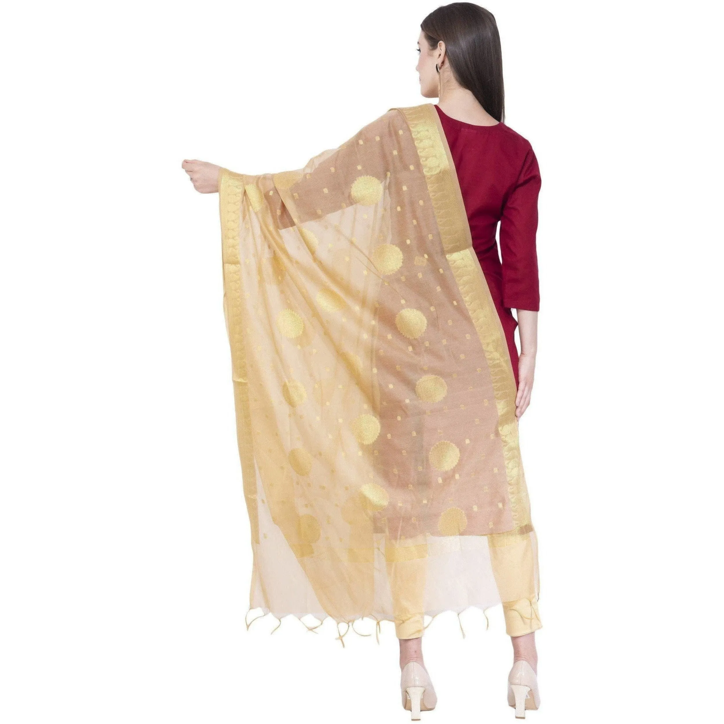 A R Silk Golden Color Fancy Vanarsi Silk Dupattas and Chunnis