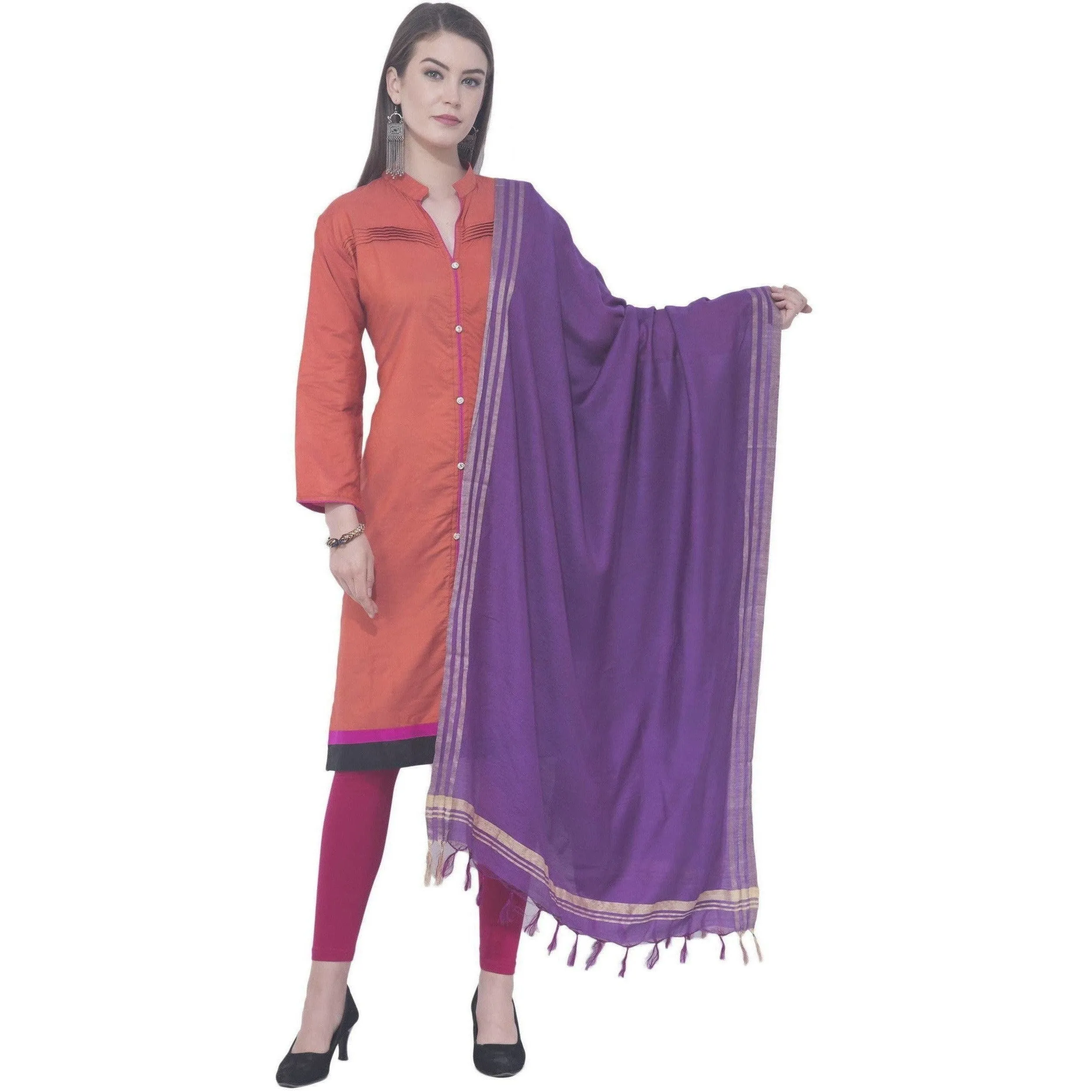 A R Silk Purple Color Golden Border Cotton Dupattas and Chunnis