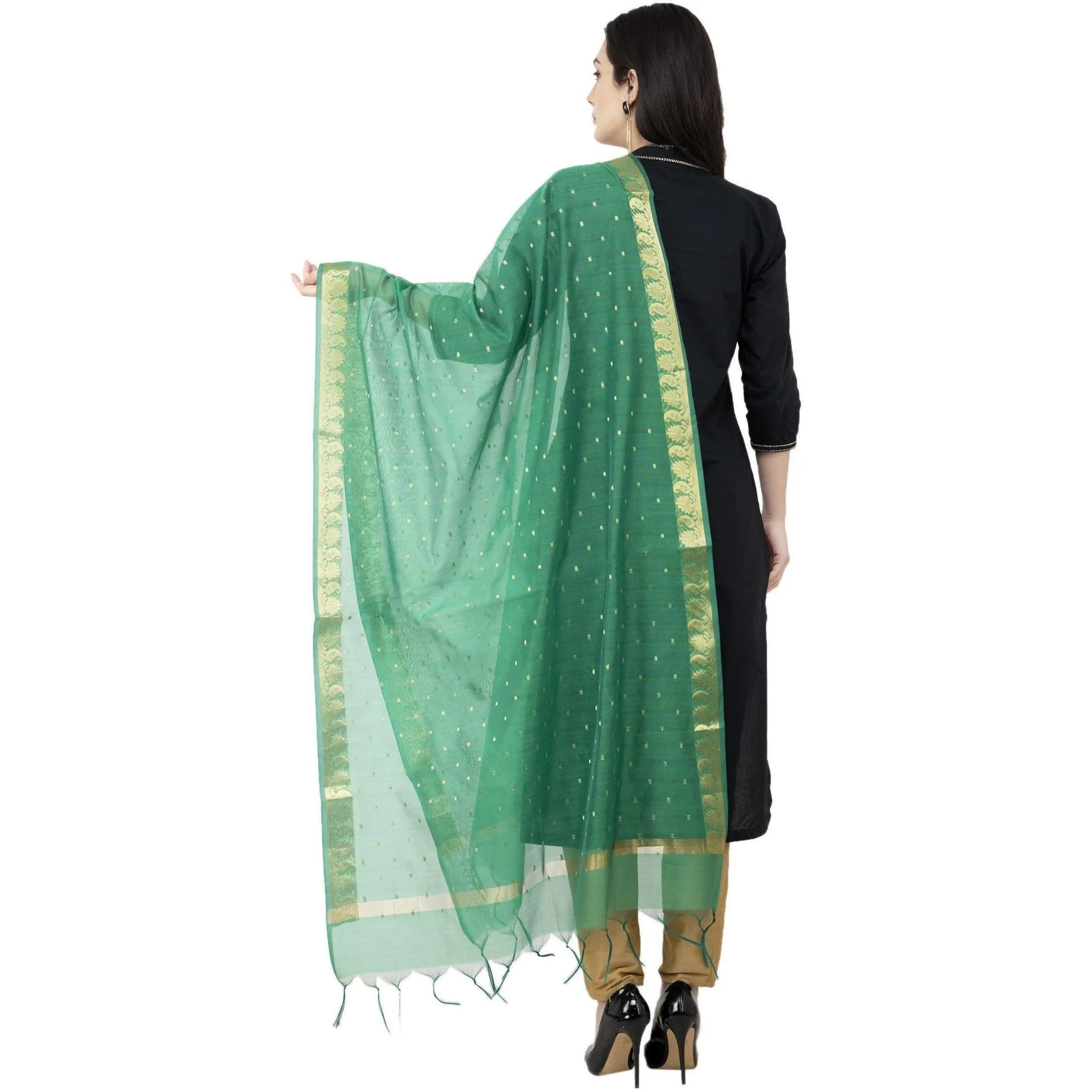 A R Silk VNS Border Buti Fancy Dupatta Green Color Dupatta or Chunni