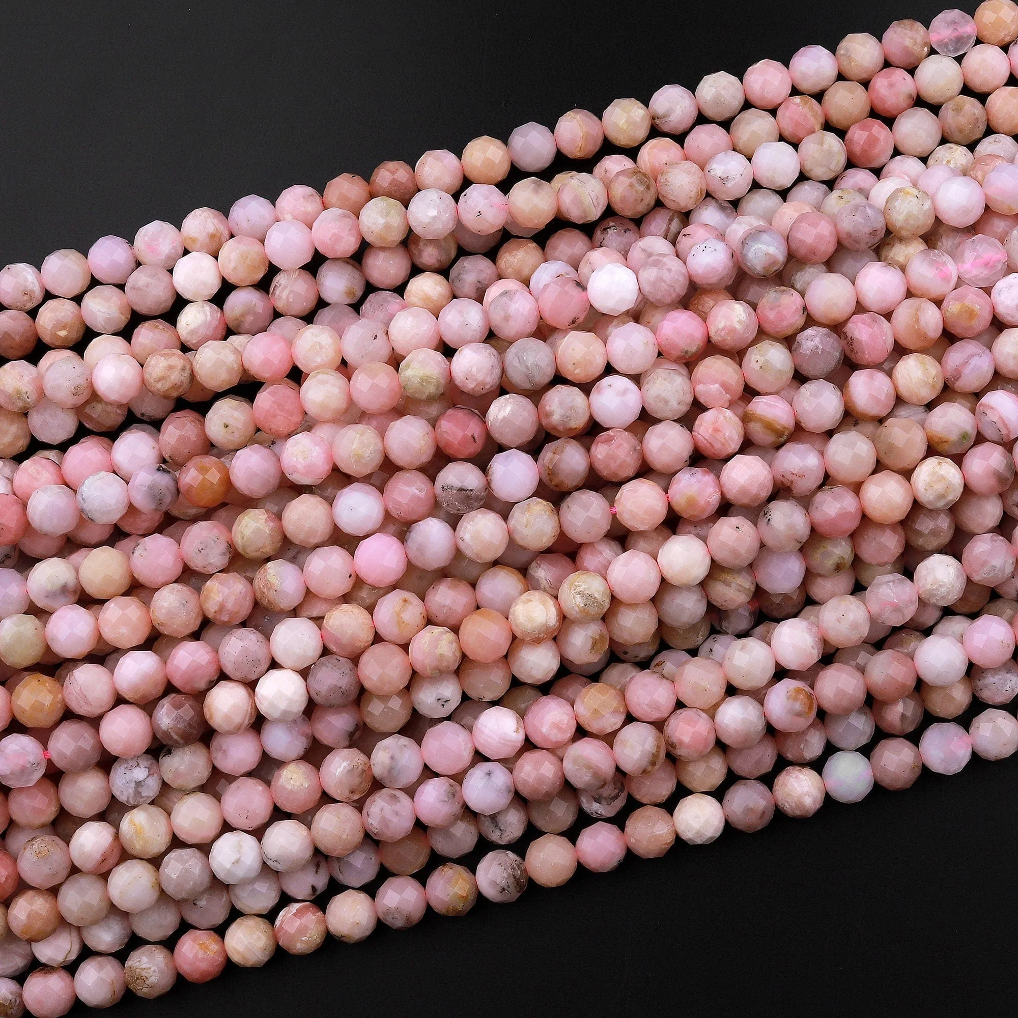 AA Faceted Natural Peruvian Pink Opal 4mm 5mm 6mm Round Beads Laser Diamond Cut Gemstone 15.5" Strand