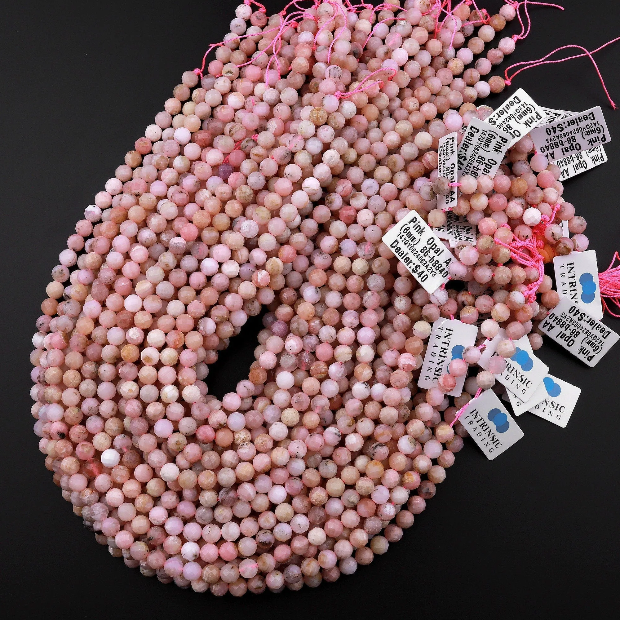 AA Faceted Natural Peruvian Pink Opal 4mm 5mm 6mm Round Beads Laser Diamond Cut Gemstone 15.5" Strand