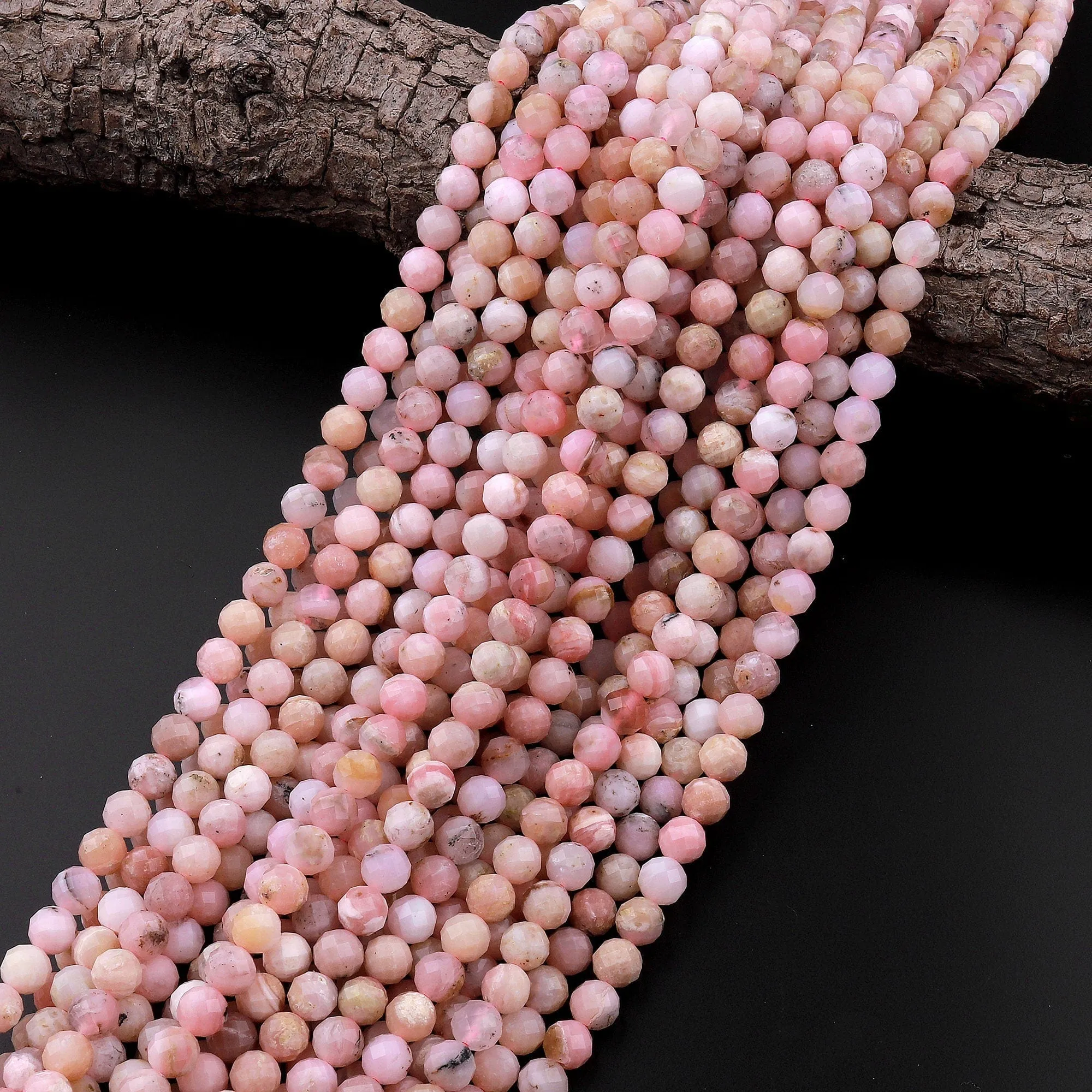 AA Faceted Natural Peruvian Pink Opal 4mm 5mm 6mm Round Beads Laser Diamond Cut Gemstone 15.5" Strand