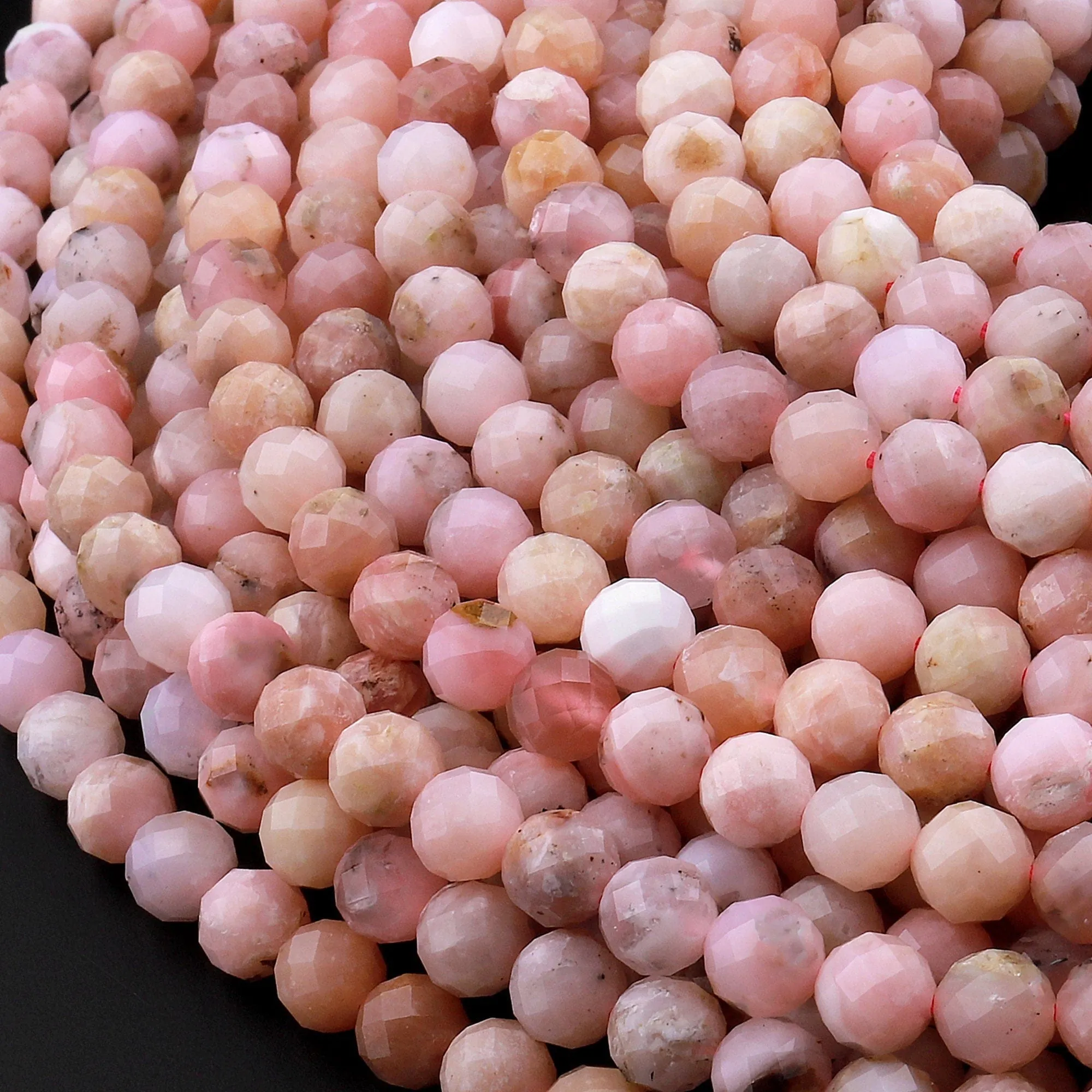 AA Faceted Natural Peruvian Pink Opal 4mm 5mm 6mm Round Beads Laser Diamond Cut Gemstone 15.5" Strand