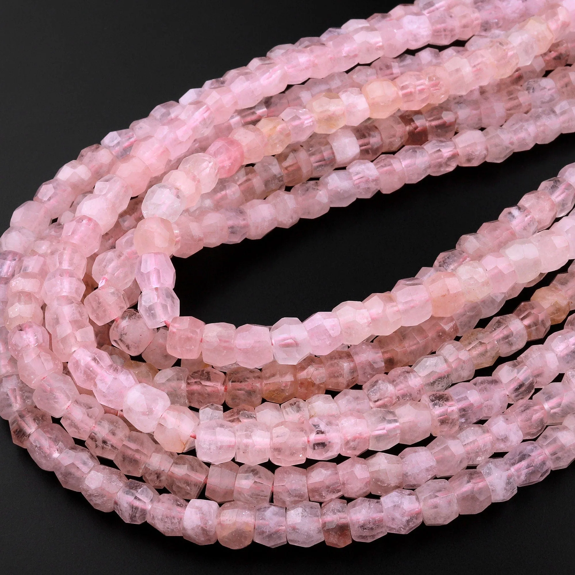 AAA Faceted Natural Pink Morganite Aquamarine Beryl Rondelle Beads 8mm 15.5" Strand