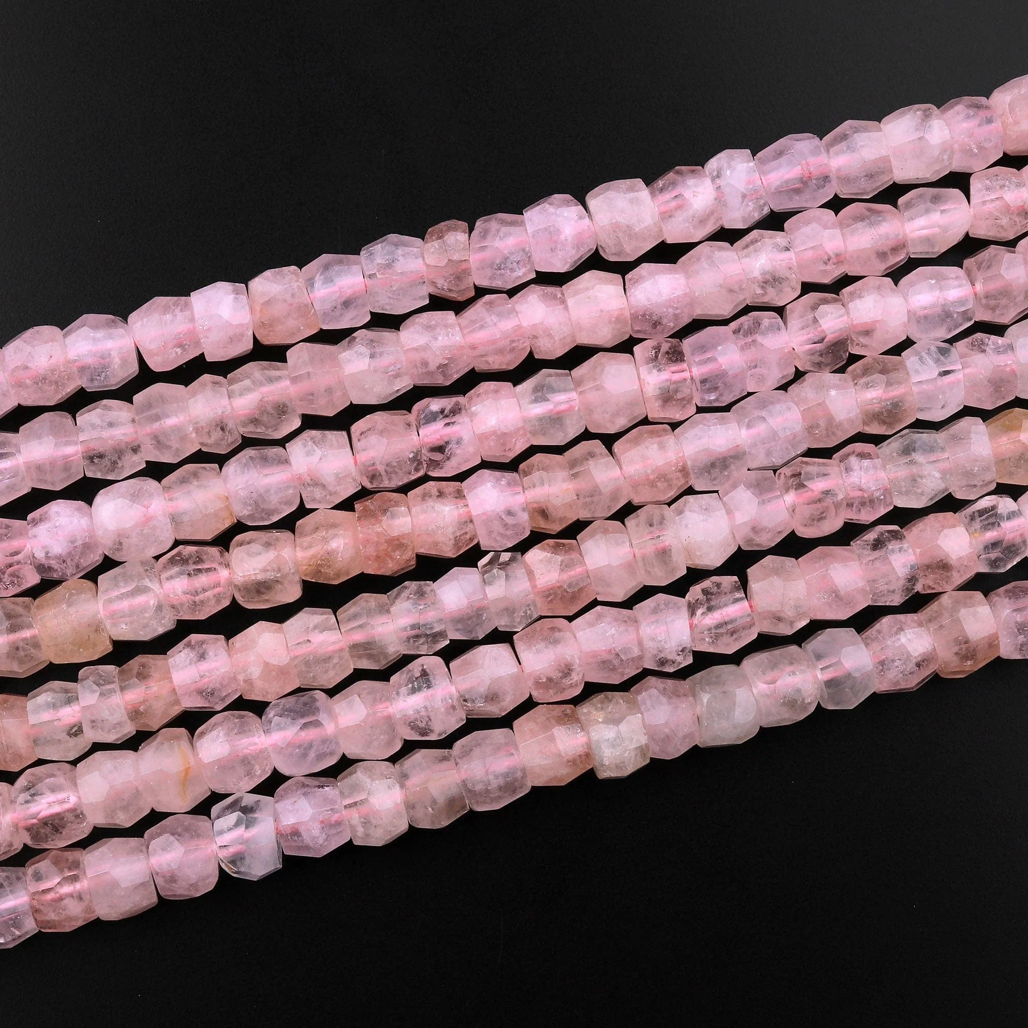 AAA Faceted Natural Pink Morganite Aquamarine Beryl Rondelle Beads 8mm 15.5" Strand