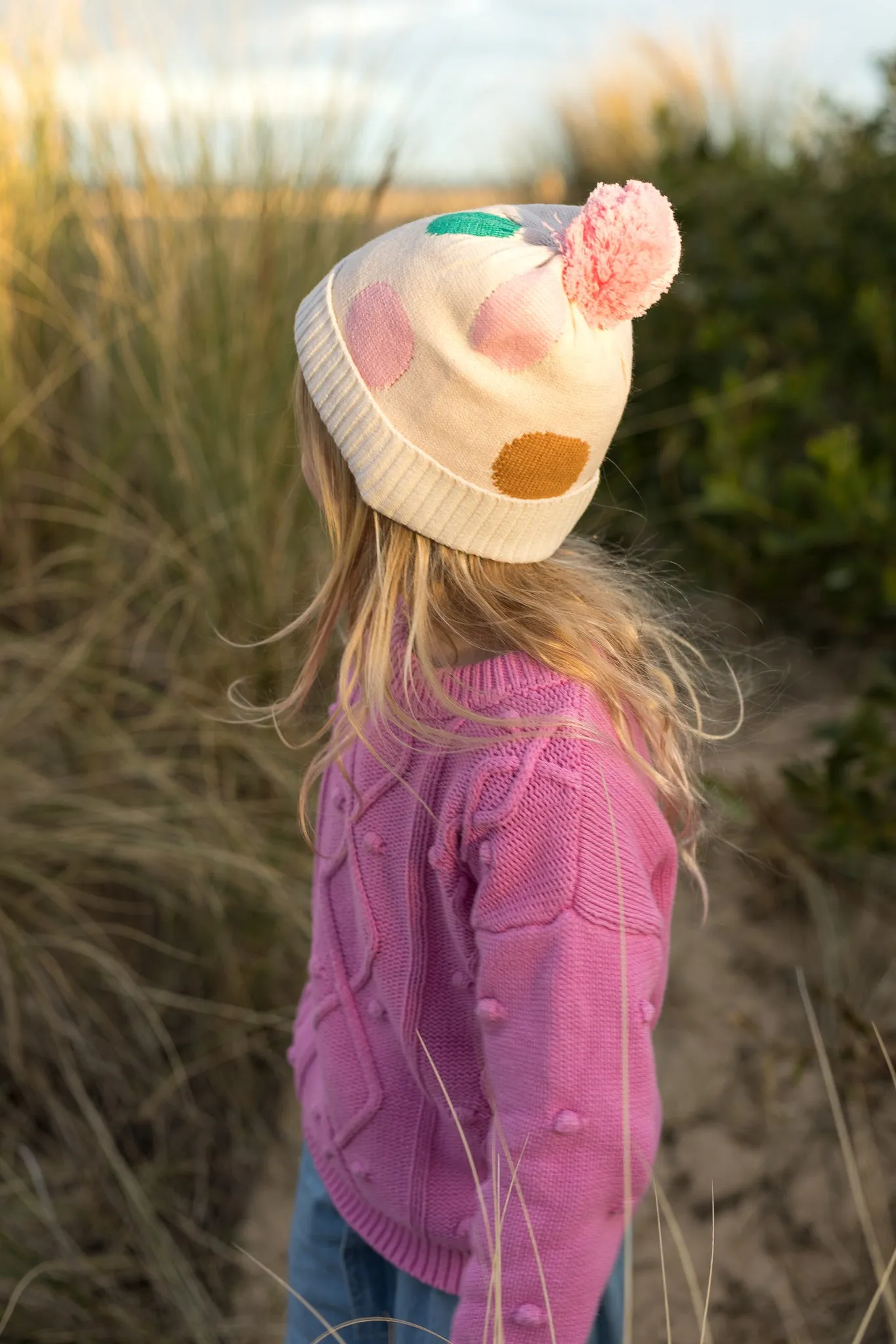 Acorn Spots Merino Beanie - Pink