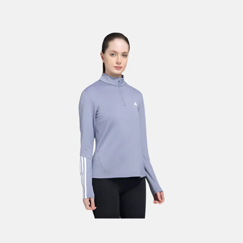 Adidas Hyperglam Quarter-Zip Women's Training Track Top -Silver Violet/White