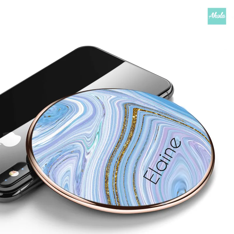 【Agate Gem】15W Ultra thin FastWireless Charger Pad 抽象瑪瑙石紋名字無線差電板