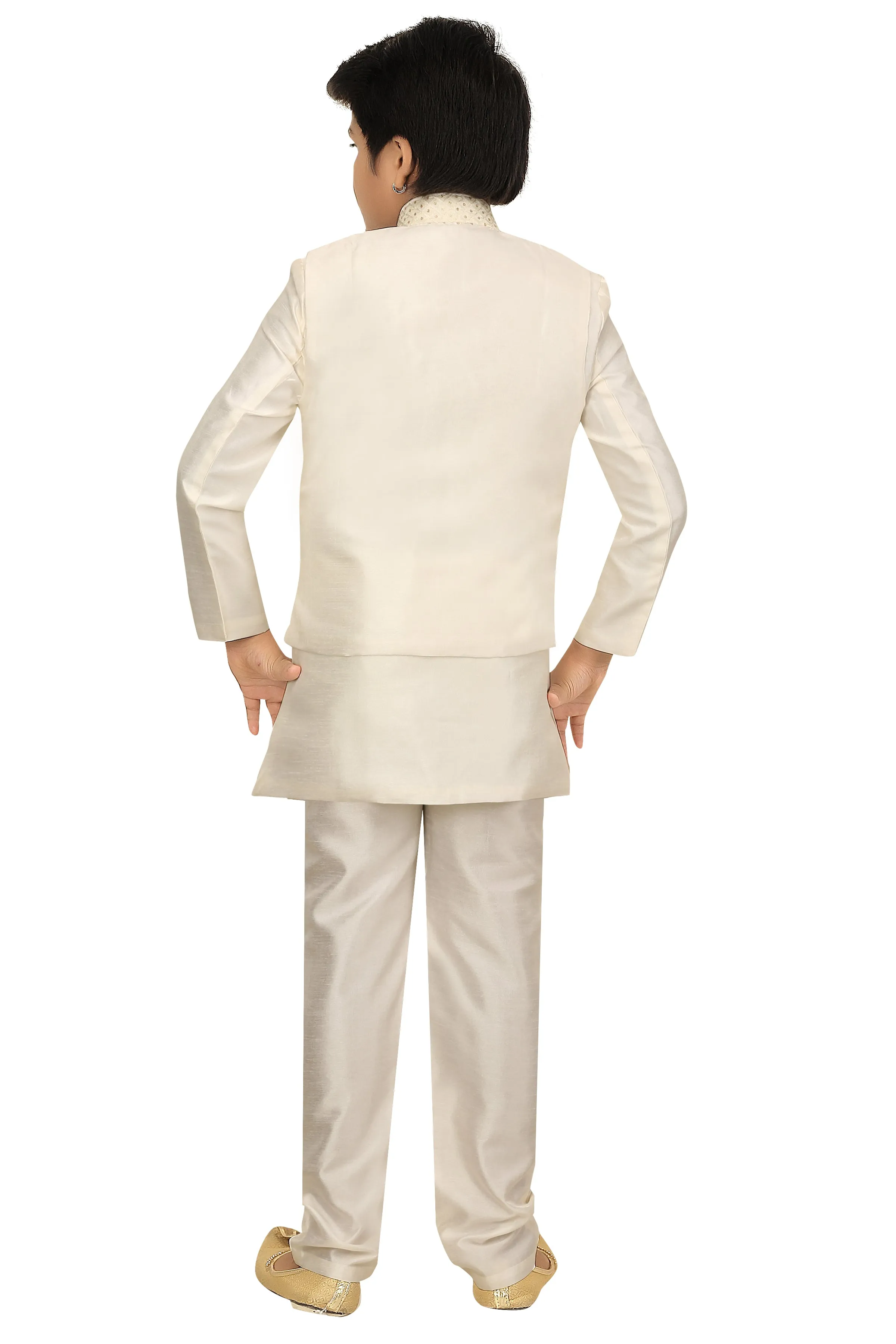 Ahhaaaa Kids Ethnic Cotton Silk Blend Nehru Modi Jacket Kurta & Pyjama Set for Boys