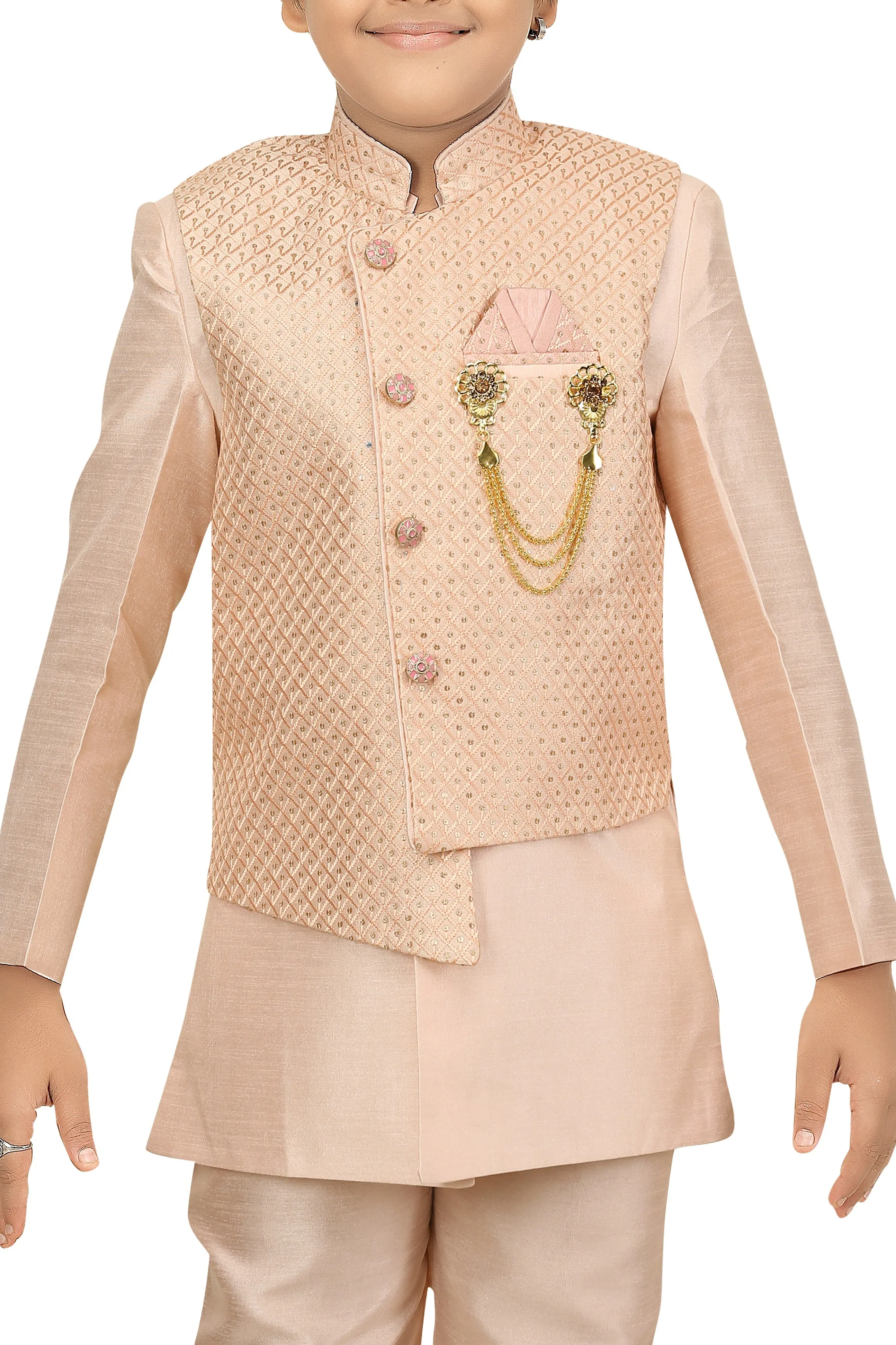 Ahhaaaa Kids Ethnic Cotton Silk Blend Nehru Modi Jacket Kurta & Pyjama Set for Boys