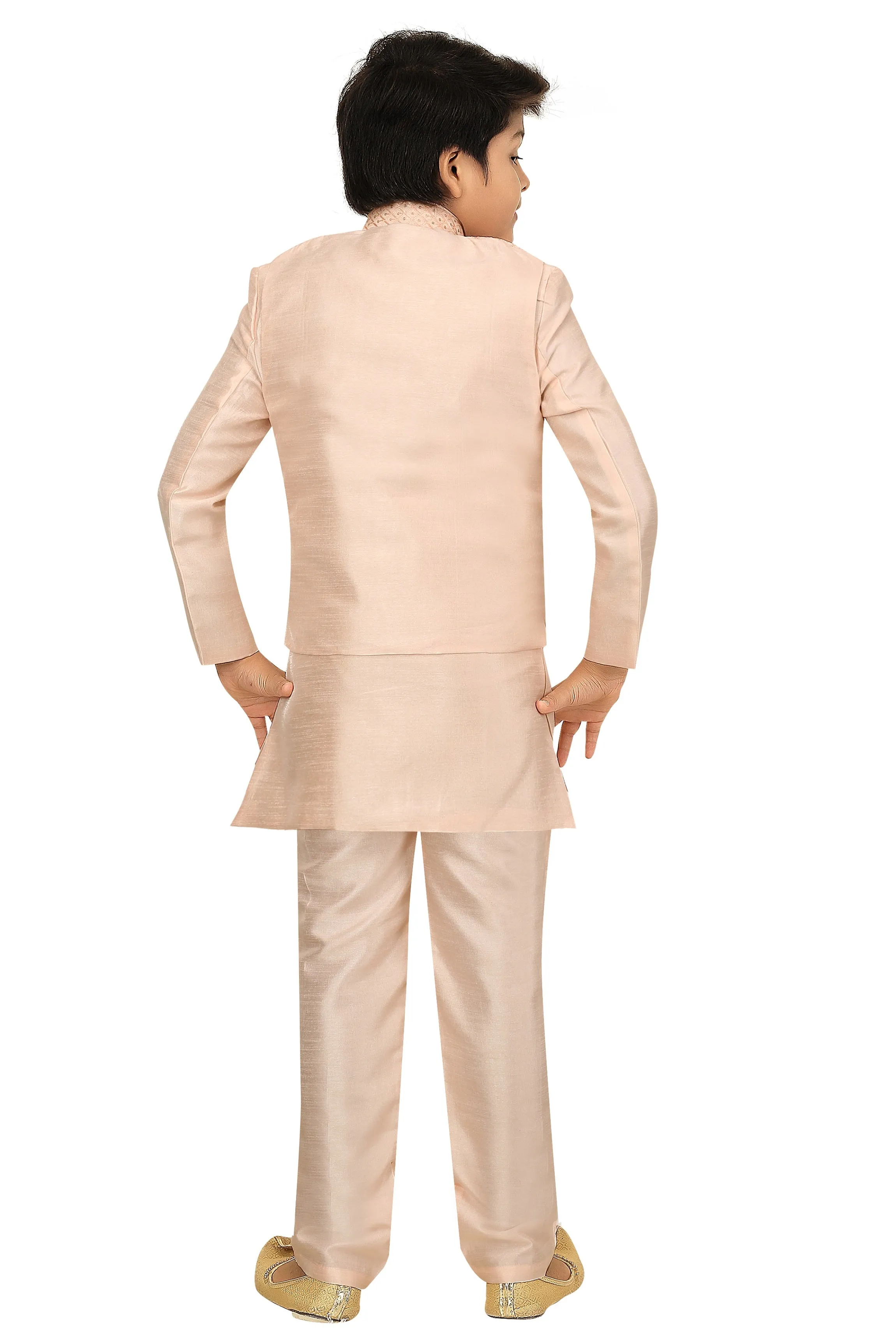 Ahhaaaa Kids Ethnic Cotton Silk Blend Nehru Modi Jacket Kurta & Pyjama Set for Boys