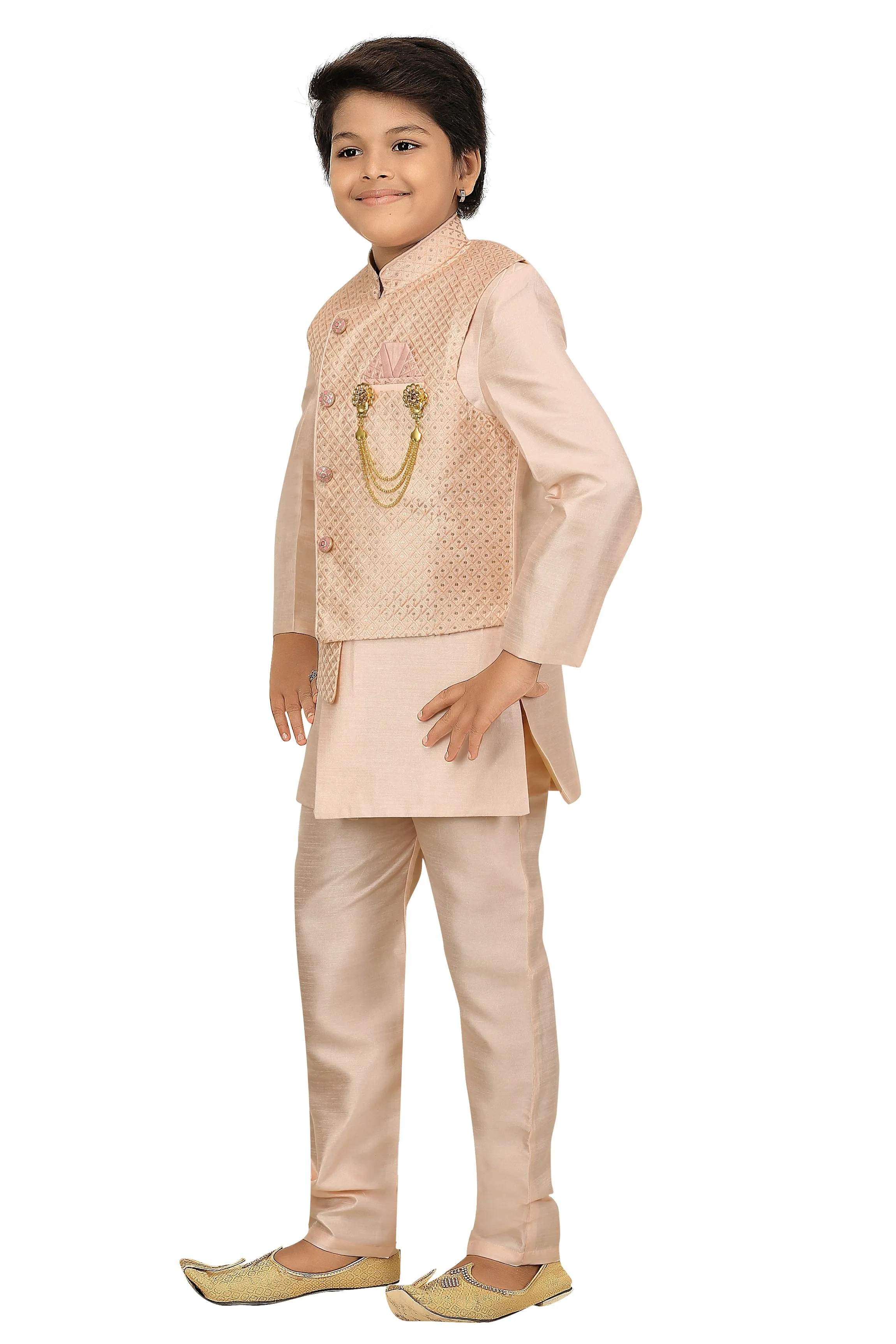 Ahhaaaa Kids Ethnic Cotton Silk Blend Nehru Modi Jacket Kurta & Pyjama Set for Boys