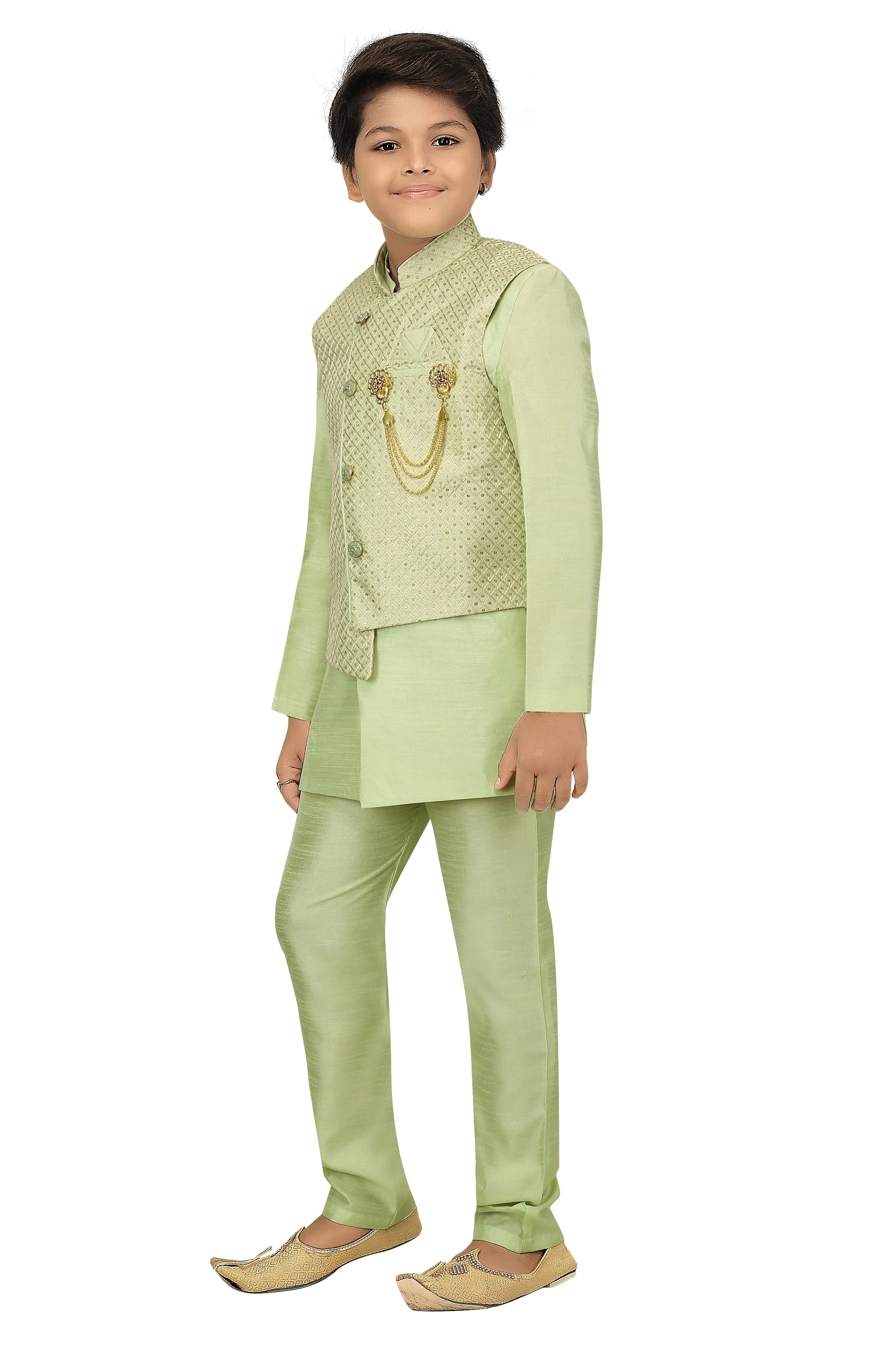 Ahhaaaa Kids Ethnic Cotton Silk Blend Nehru Modi Jacket Kurta & Pyjama Set for Boys