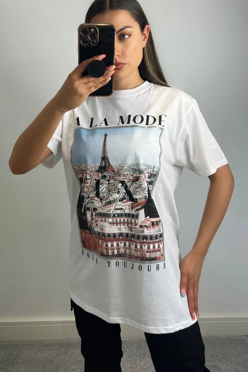 Aimee White A La Mode Paris Glitter Printed T-Shirt