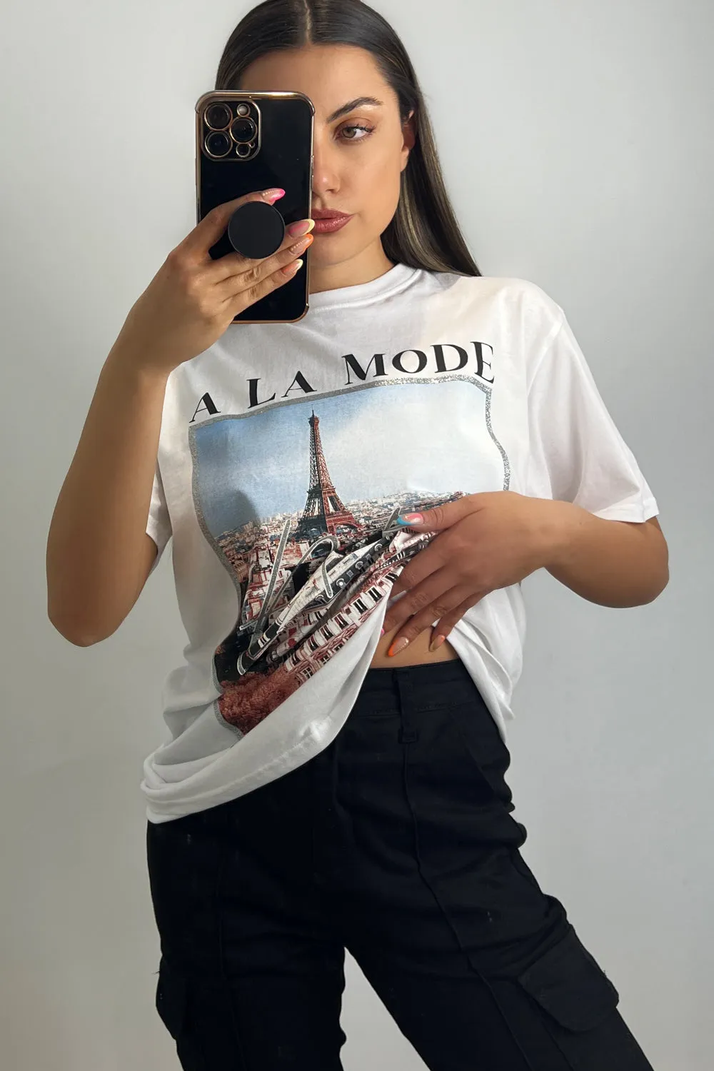 Aimee White A La Mode Paris Glitter Printed T-Shirt