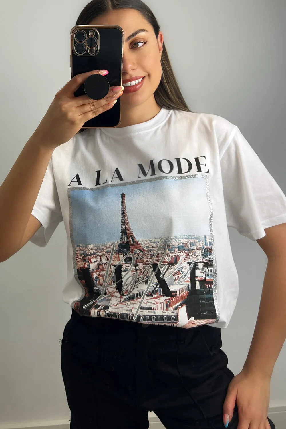 Aimee White A La Mode Paris Glitter Printed T-Shirt