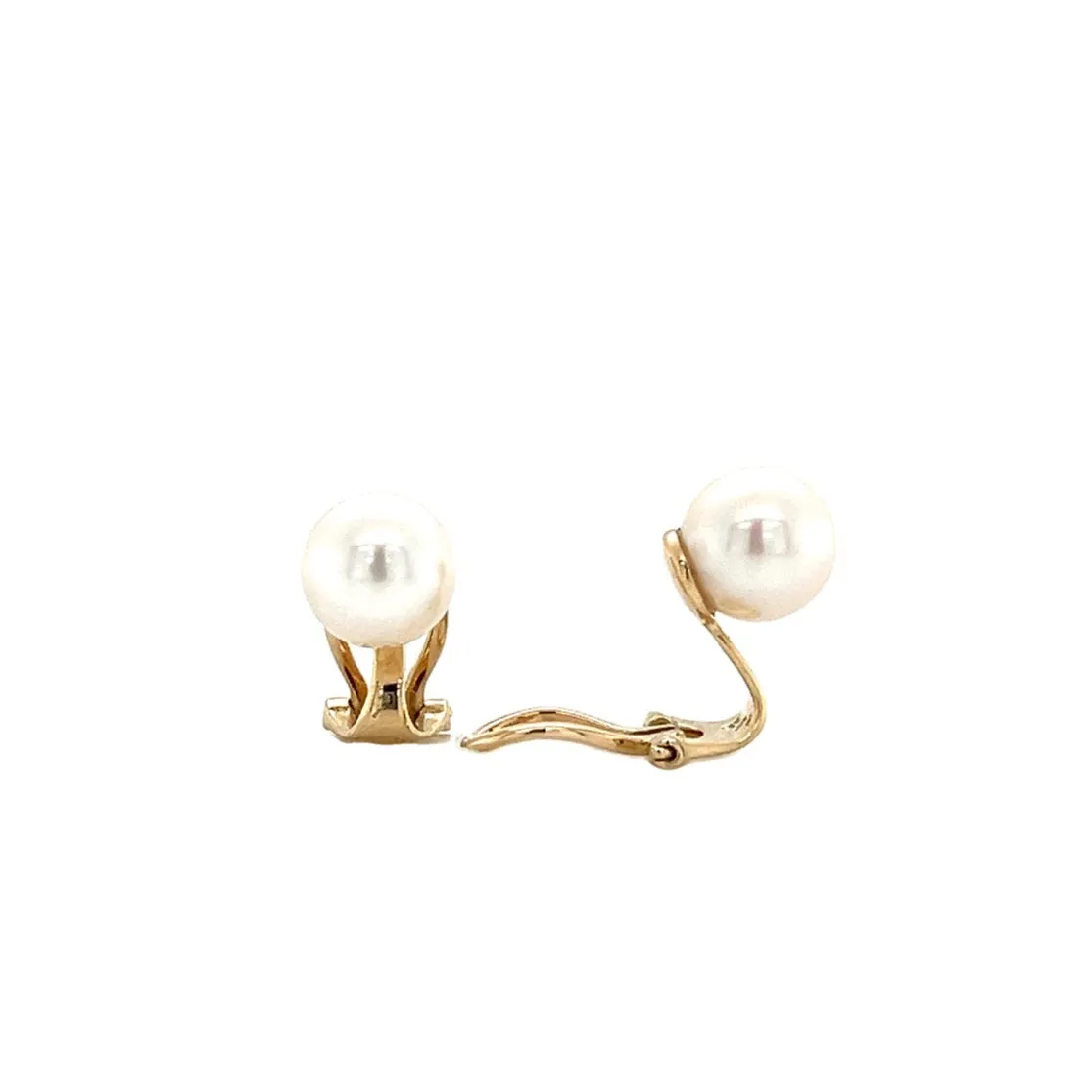 Akoya Pearl 7.5mm Stud Earrings with Omega Clip Backs in 14K Yellow Gold