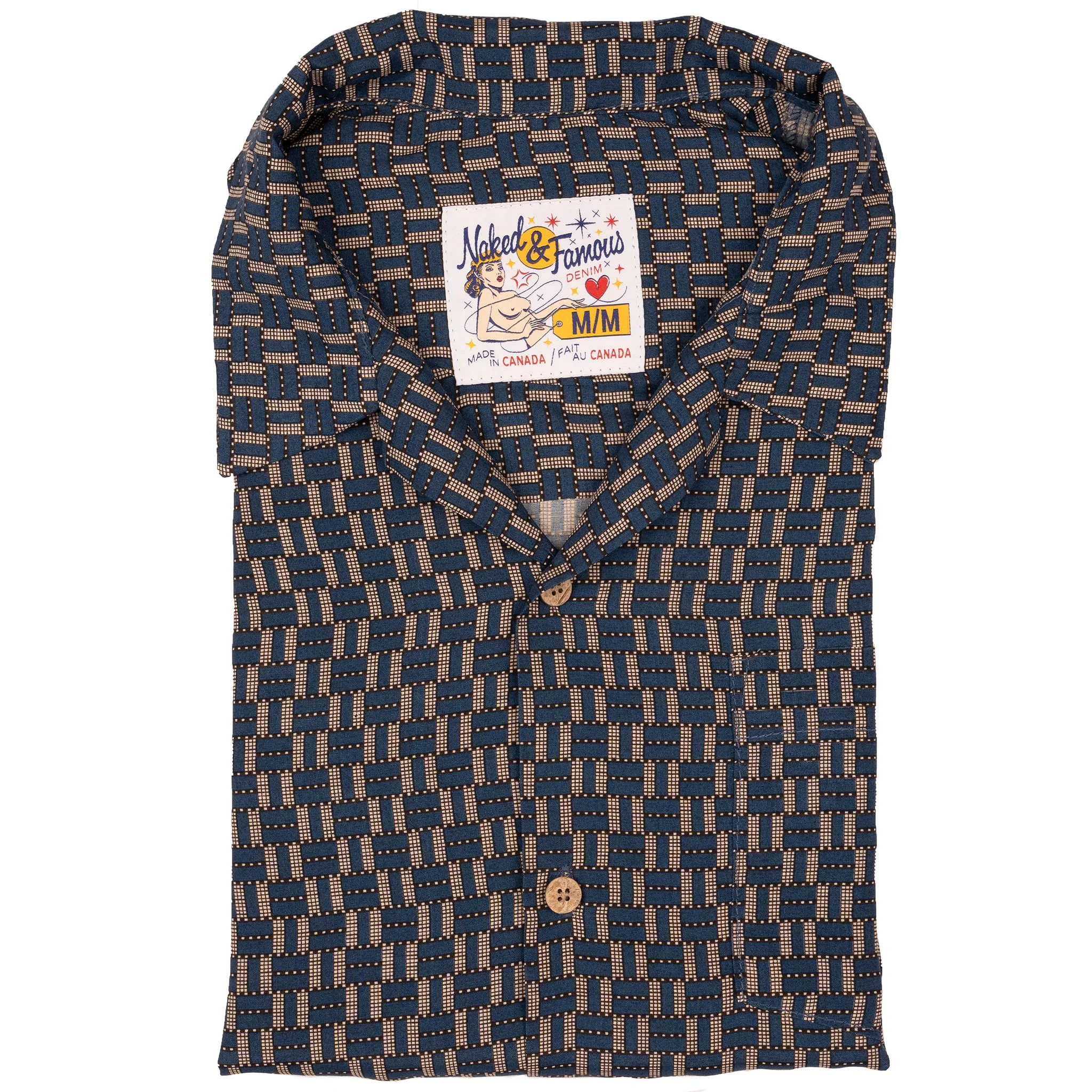 Aloha Shirt - Weave Print - Navy