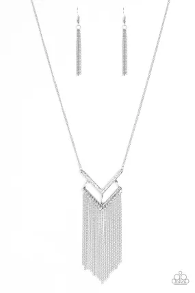 Alpha Glam Silver and White Fringe Necklace - Paparazzi Accessories