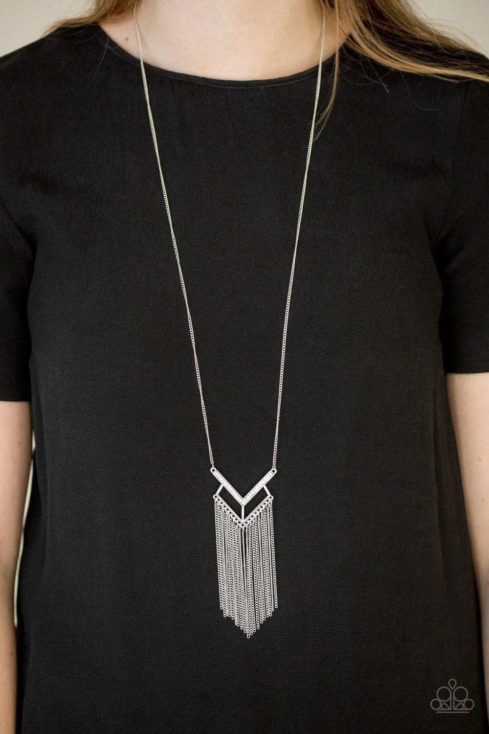 Alpha Glam Silver and White Fringe Necklace - Paparazzi Accessories