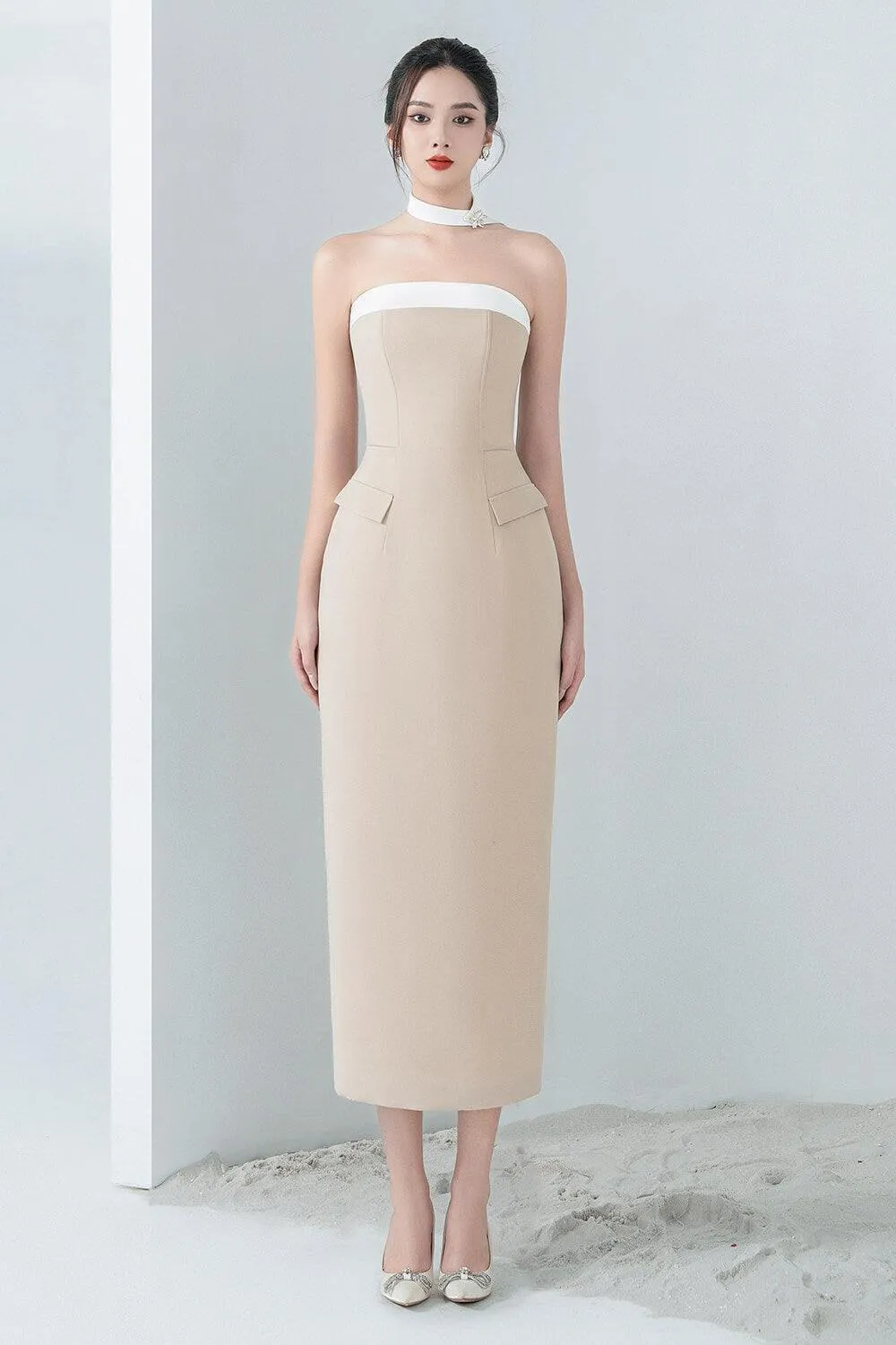 Alula Strapless Straight Across Neck Polycotton Midi Dress