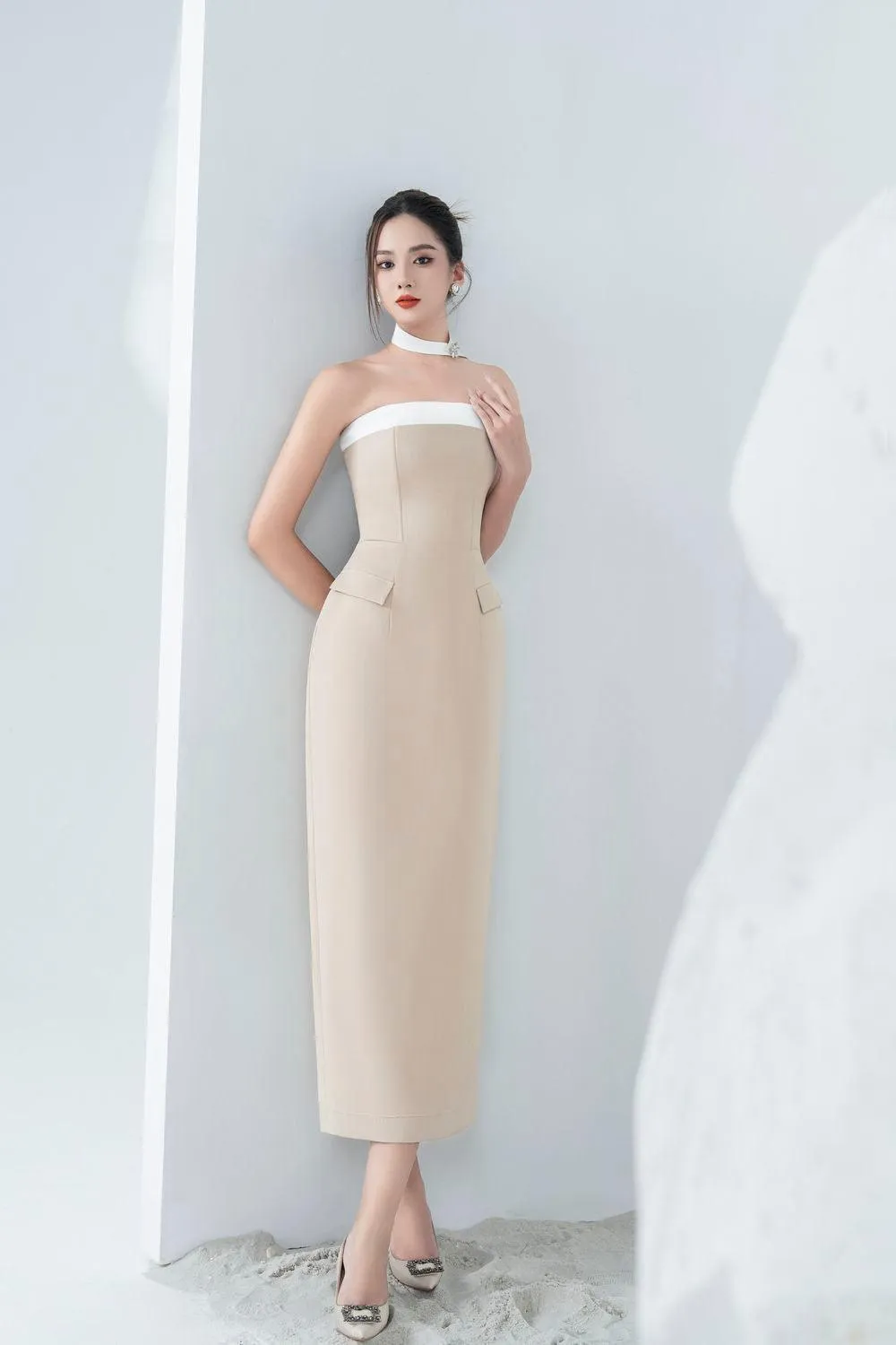 Alula Strapless Straight Across Neck Polycotton Midi Dress