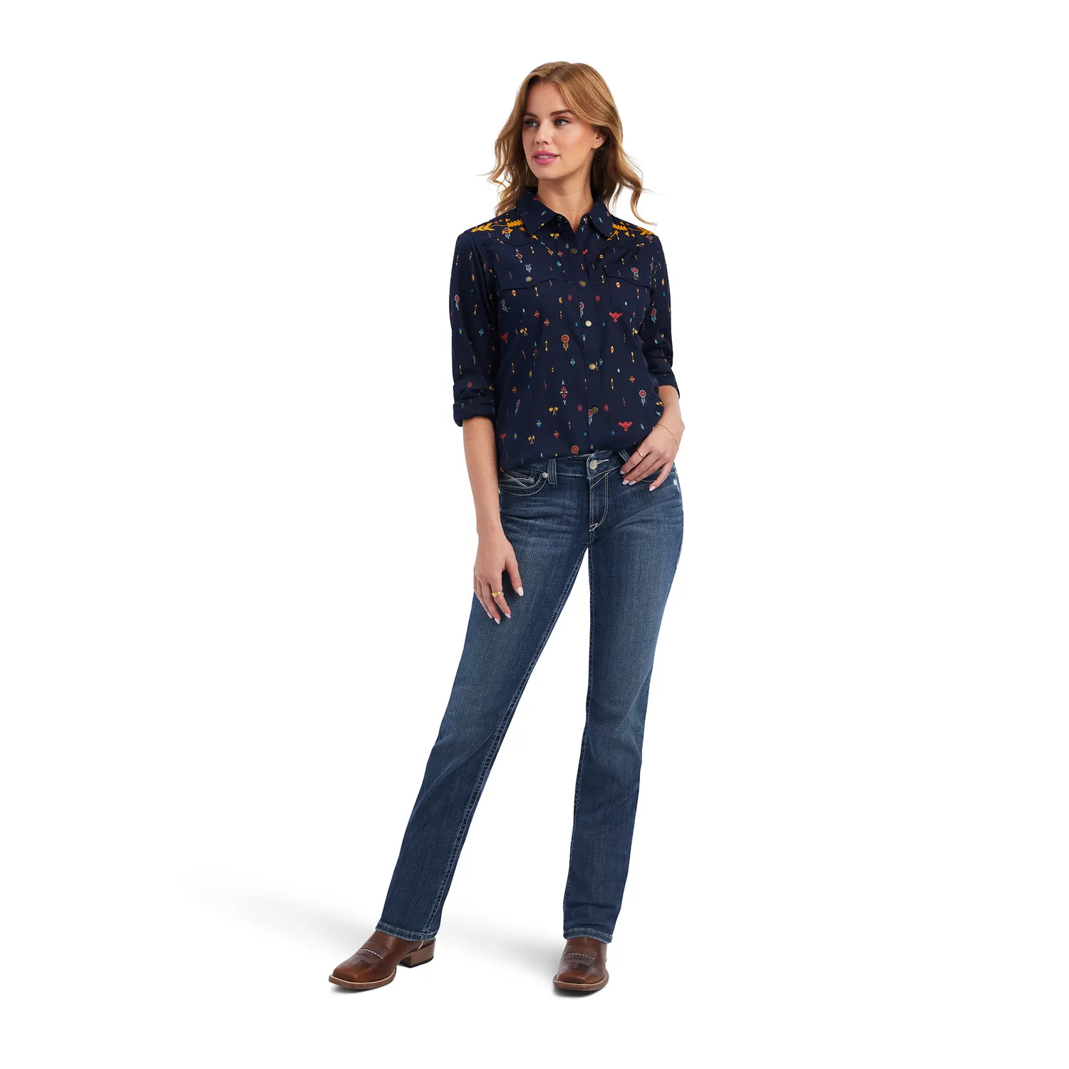 Ariat Womens Dakota Snap LS Shirt - Navy Multi Print