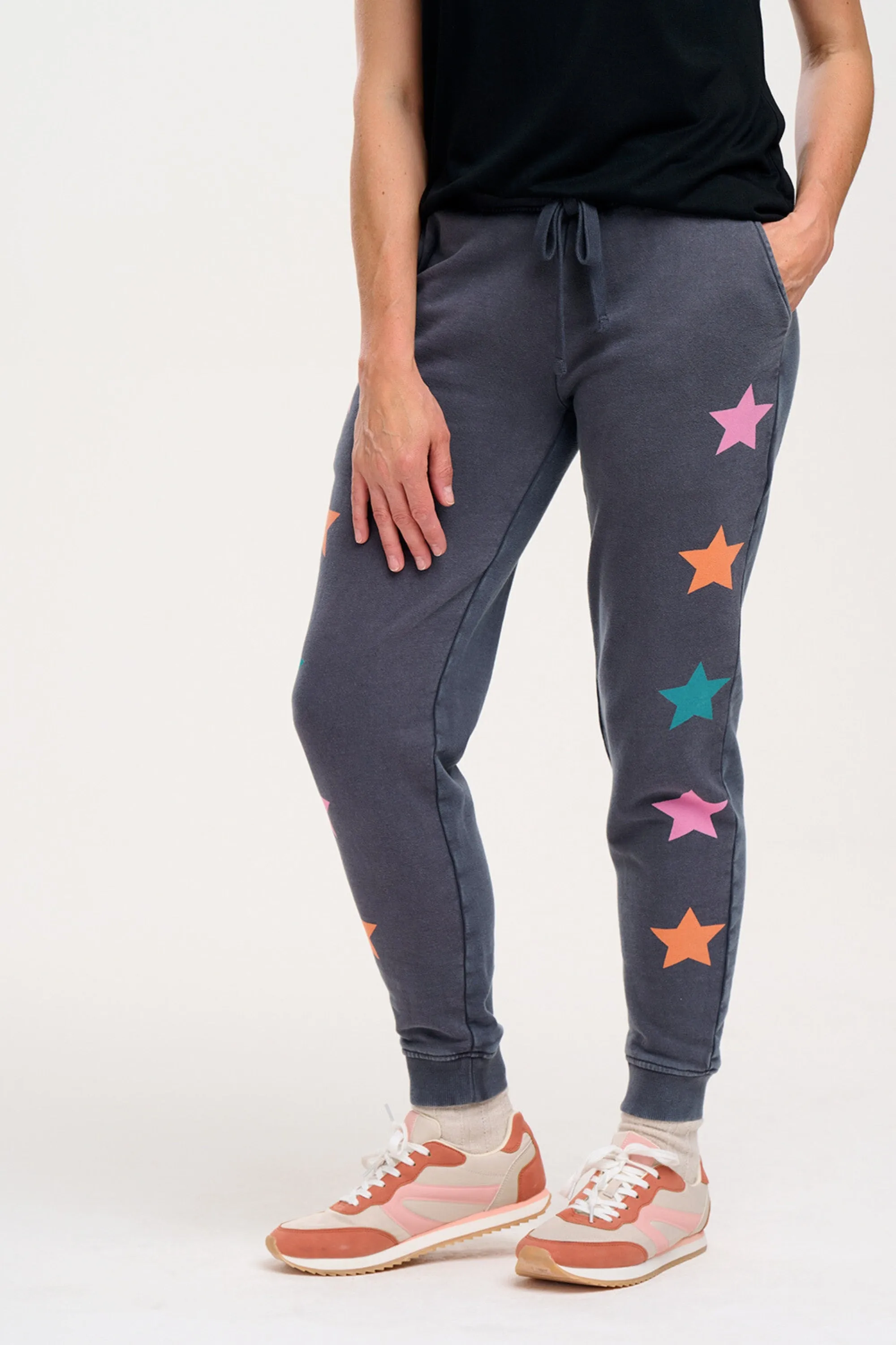 Ashley Joggers - Washed Charcoal, Star Detail