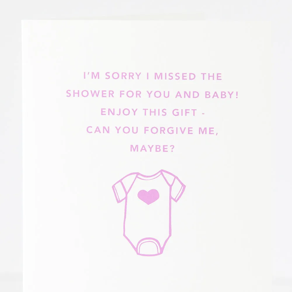 baby shower card, card for new mom about missing a baby shower