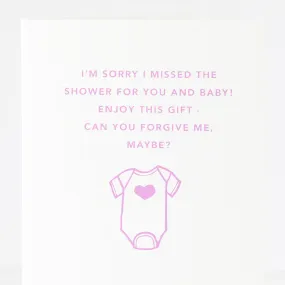 baby shower card, card for new mom about missing a baby shower